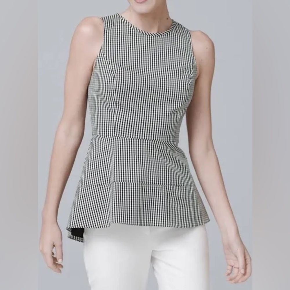 WHBM black/white gingham checked peplum blouse 4